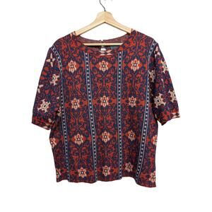 Altar'd State Arula Sweater Puff Sleeve Rust Metallic Old Soul Print 1X 14/16
